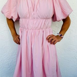 Elegant Pink Puff Sleeve Dress Size M Empire Style